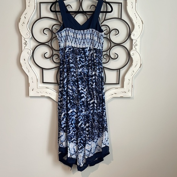 STYLE & CO. SLEEVELESS ASYMMETRICAL TIE DYED MIDI DRESS BLUE WHITE SIZE XS - Picture 7 of 12